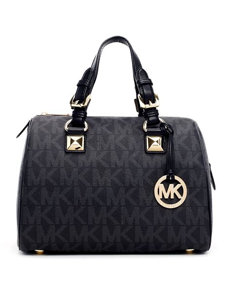 michael kors grayson large logo satchel black|Michael Kors large satchel bag.